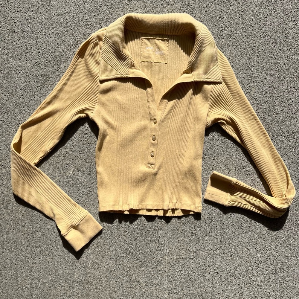 Aerie Ribbed Yellow Button Down Shirt
